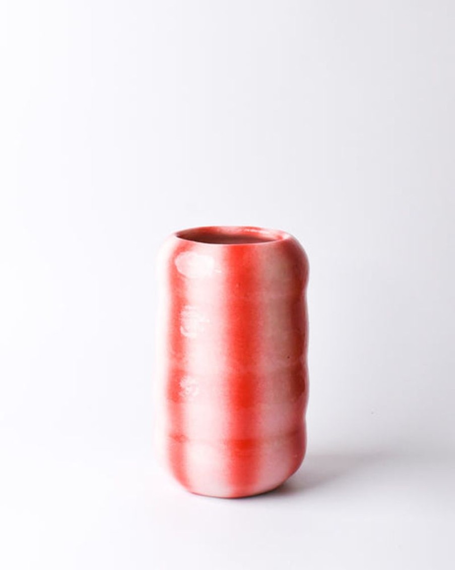 Home Decor Stacey's Ceramics | Stacey'S Ceramics - Wavy Vessel Pink/Red