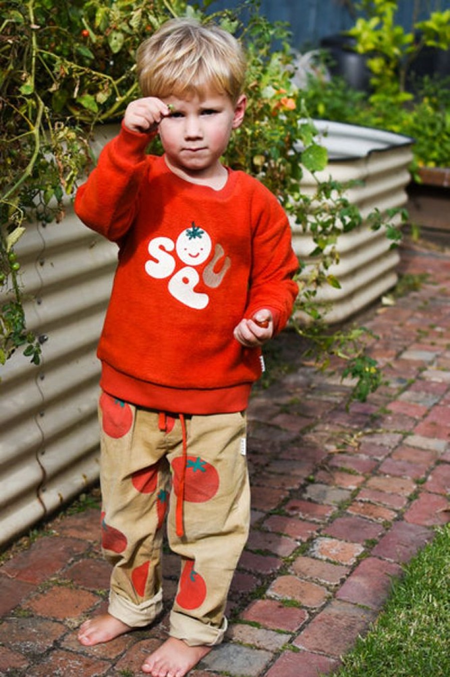 Kids & Babies Olive and The Captain | Olive And The Captain - Garden Tomato Corduroy Straight Cut Pants