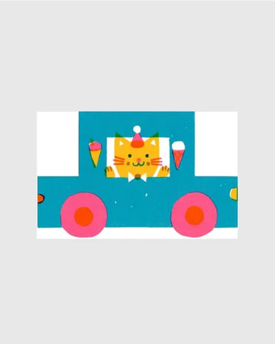 Cards The Printed Peanut | The Printed Peanut - Party Cat Little Blue Car Die Cut Card