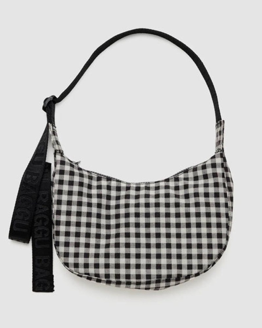 Accessories & Clothing Baggu | Baggu - Small Nylon Crescent Bag - Black & White Gingham