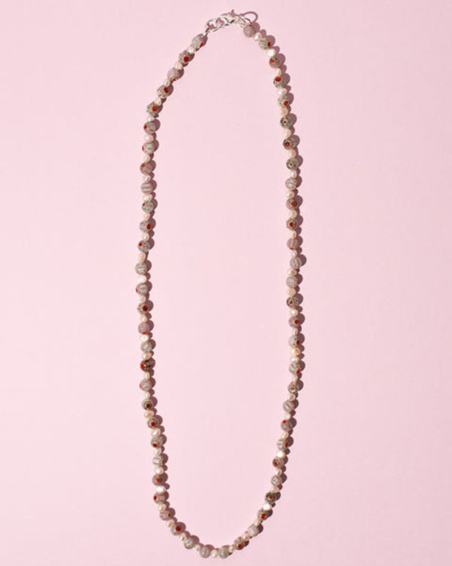 Jewellery Emily Green | Emily Green - Millefiori & Pearl Necklace - Ice Pink