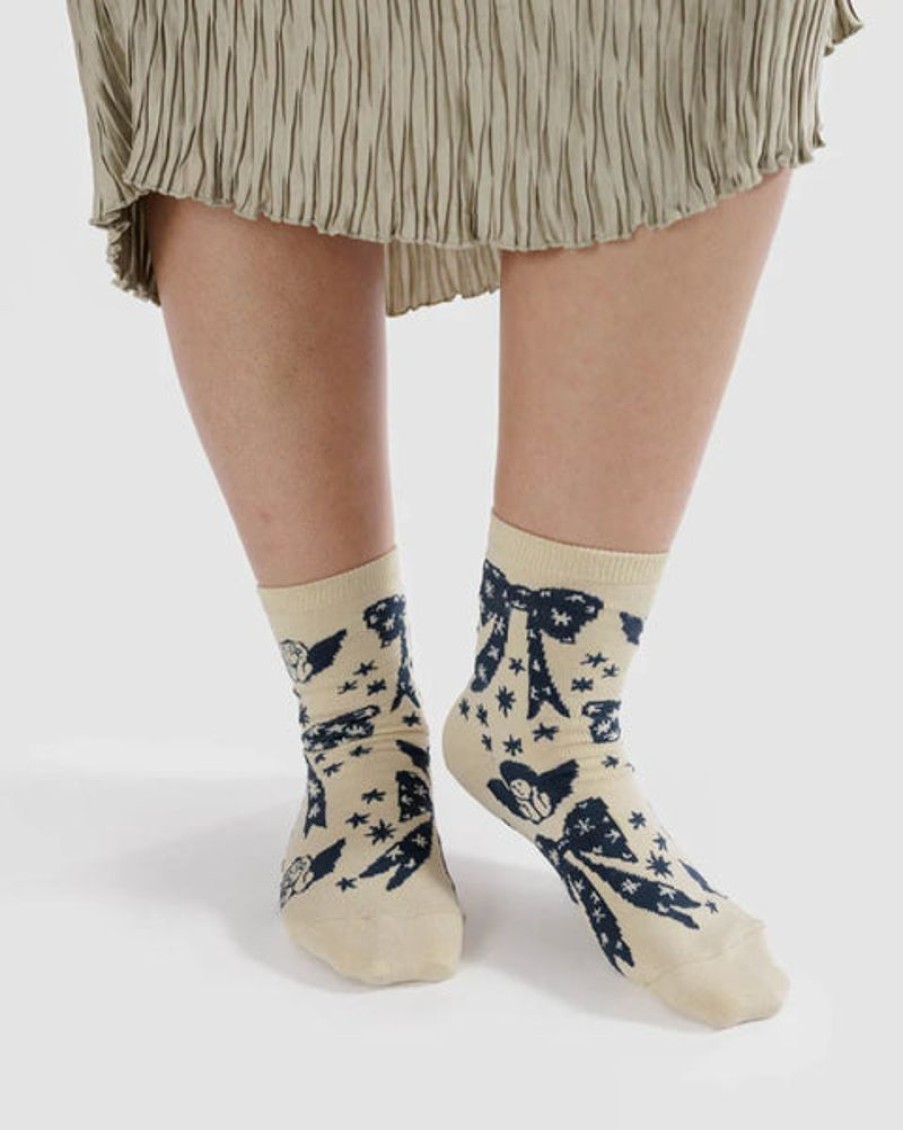 Accessories & Clothing Baggu | Baggu - Crew Sock - Cherub Bows