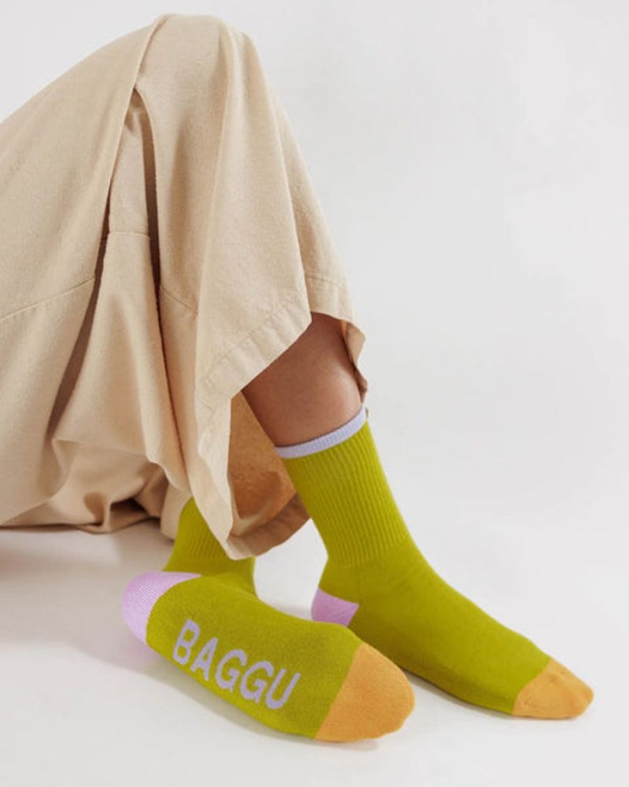 Accessories & Clothing Baggu | Baggu - Ribbed Sock - Citron Mix