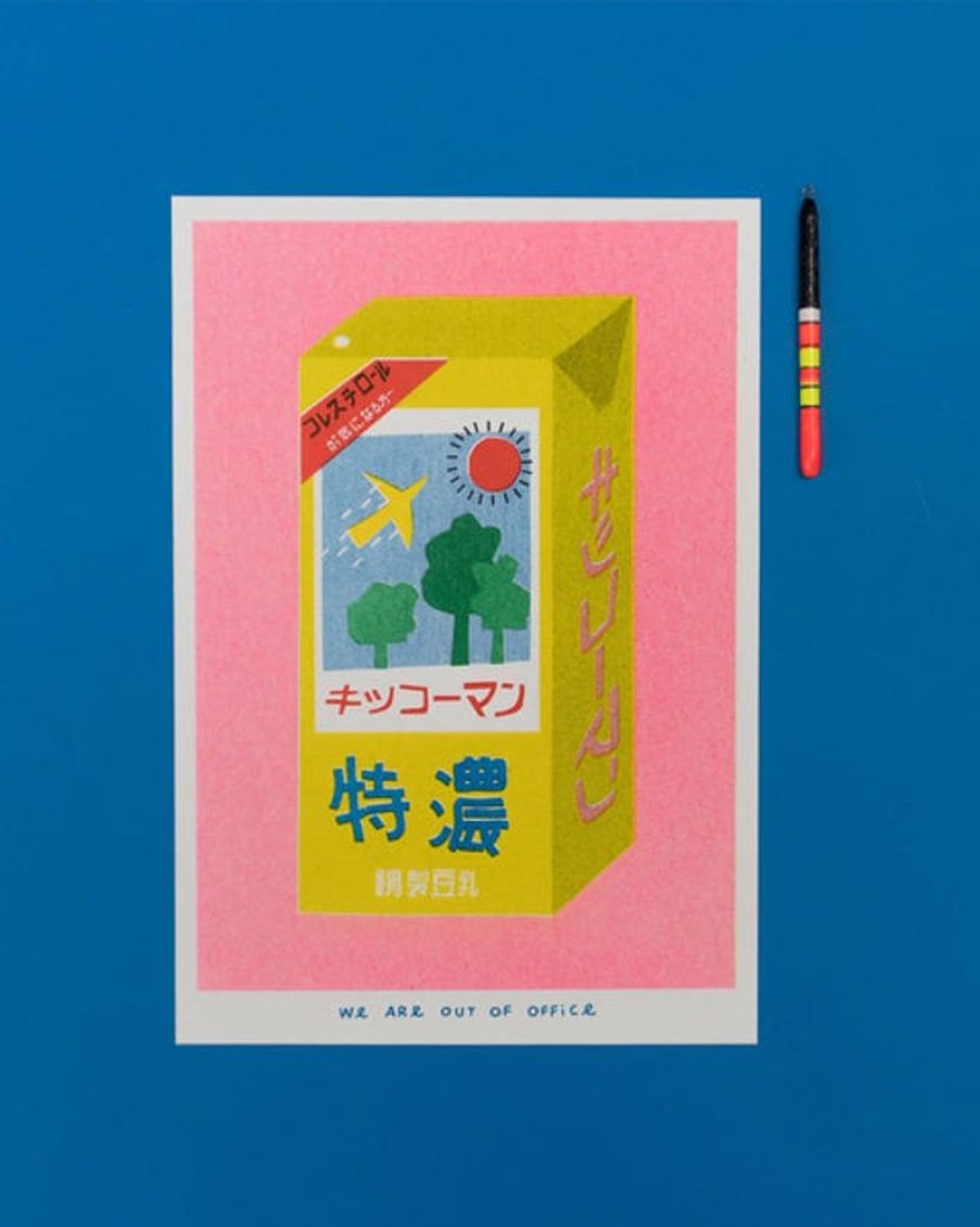 Home Decor we are out of office | We Are Out Of Office - Riso Print - Japanese Box Of Soy Milk