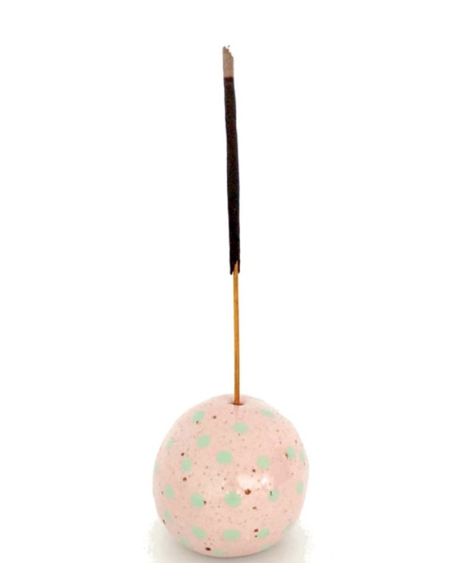 Scent & Care Julie B | Julie B Ceramics - Incense/Stem Holder- Orb - Spotty Pink Mint