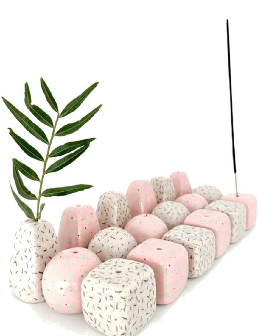 Scent & Care Julie B | Julie B Ceramics - Incense/Stem Holder- Orb - Spotty Pink Mint