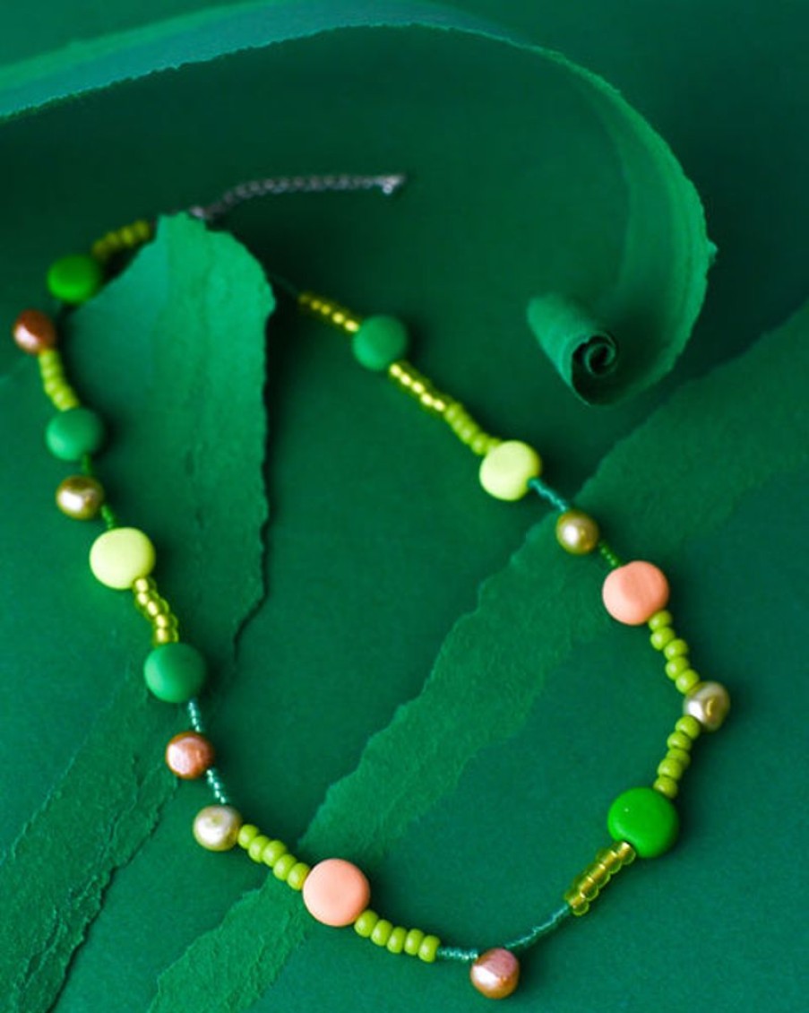 Jewellery Emily Green | Emily Green - Glass + Clay Necklace - Apricot And Emerald