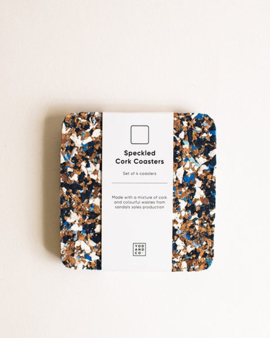 Tableware Yod and Co | Yod And Co - Speckled Square Cork Coasters Set Of 4 - Blue