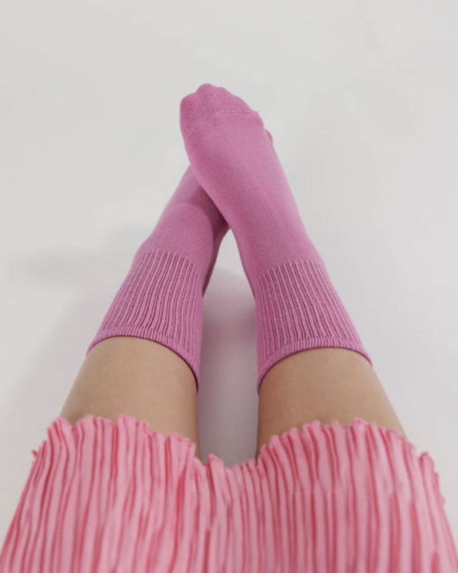 Accessories & Clothing Baggu | Baggu - Ribbed Sock - Extra Pink