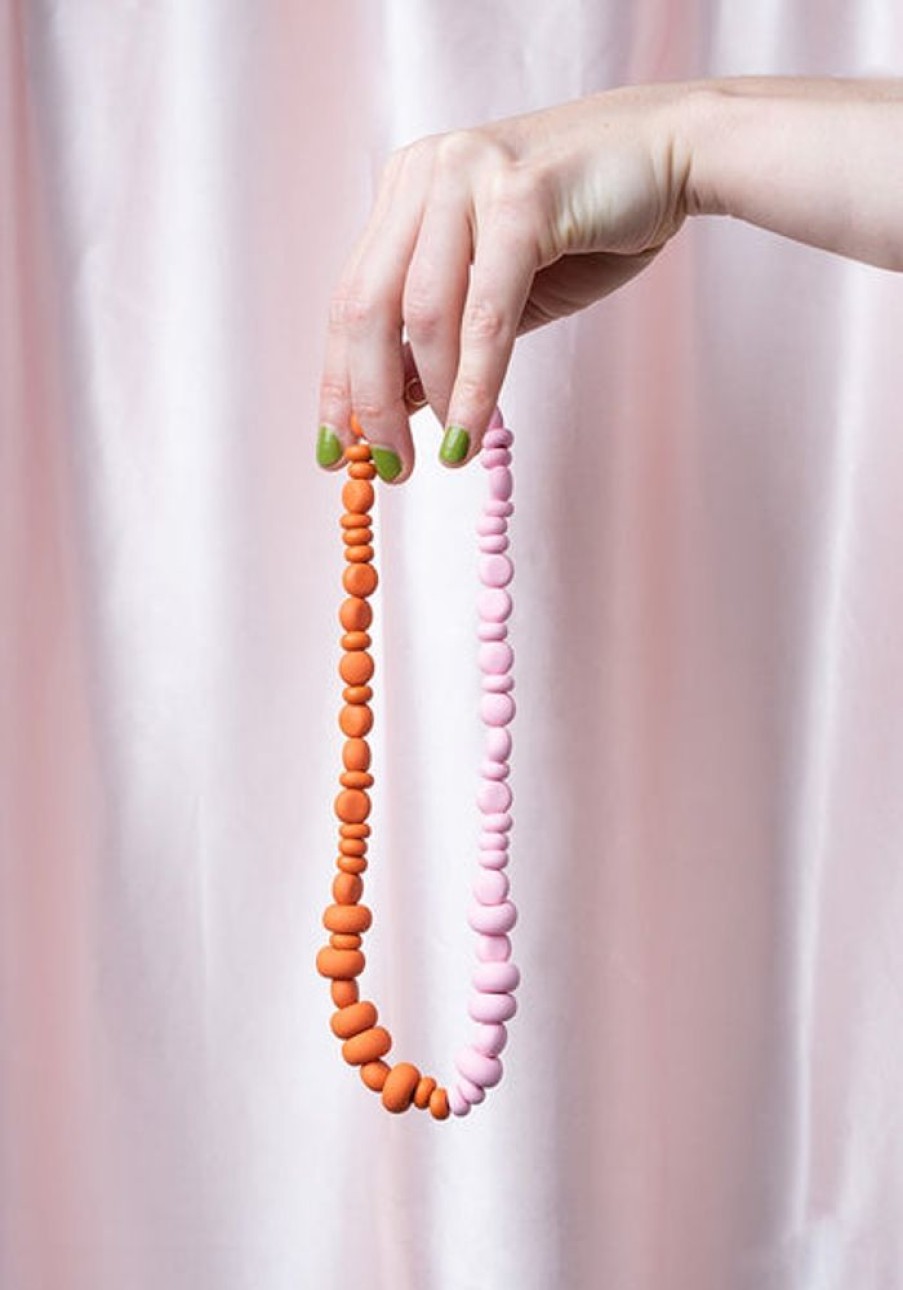 Jewellery Emily Green | Emily Green - Splits Beaded Necklace - Caramel And Rose Pink