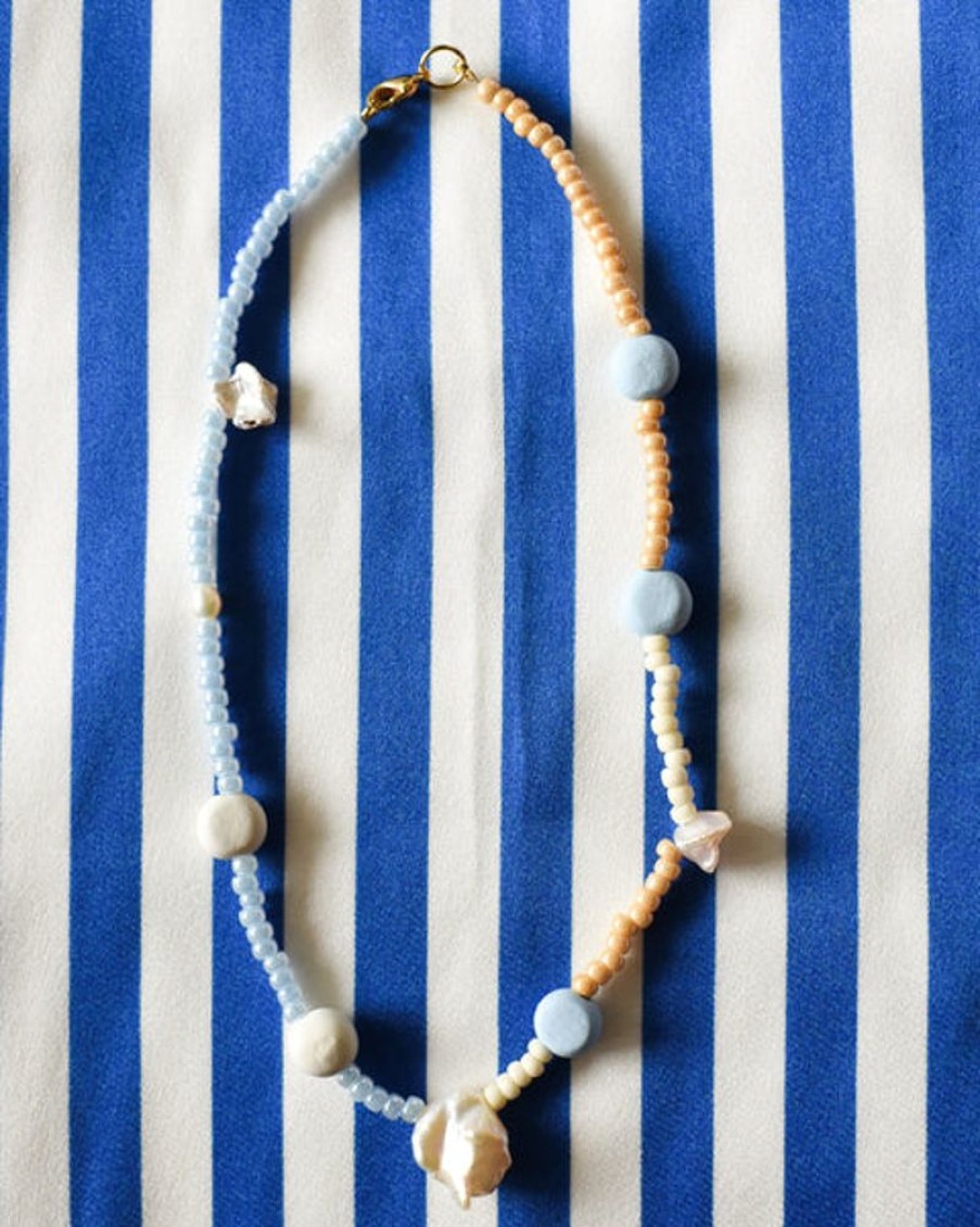 Jewellery Emily Green | Emily Green - Splits Glass And Clay Necklace In Ice Blue, Bone And Cha