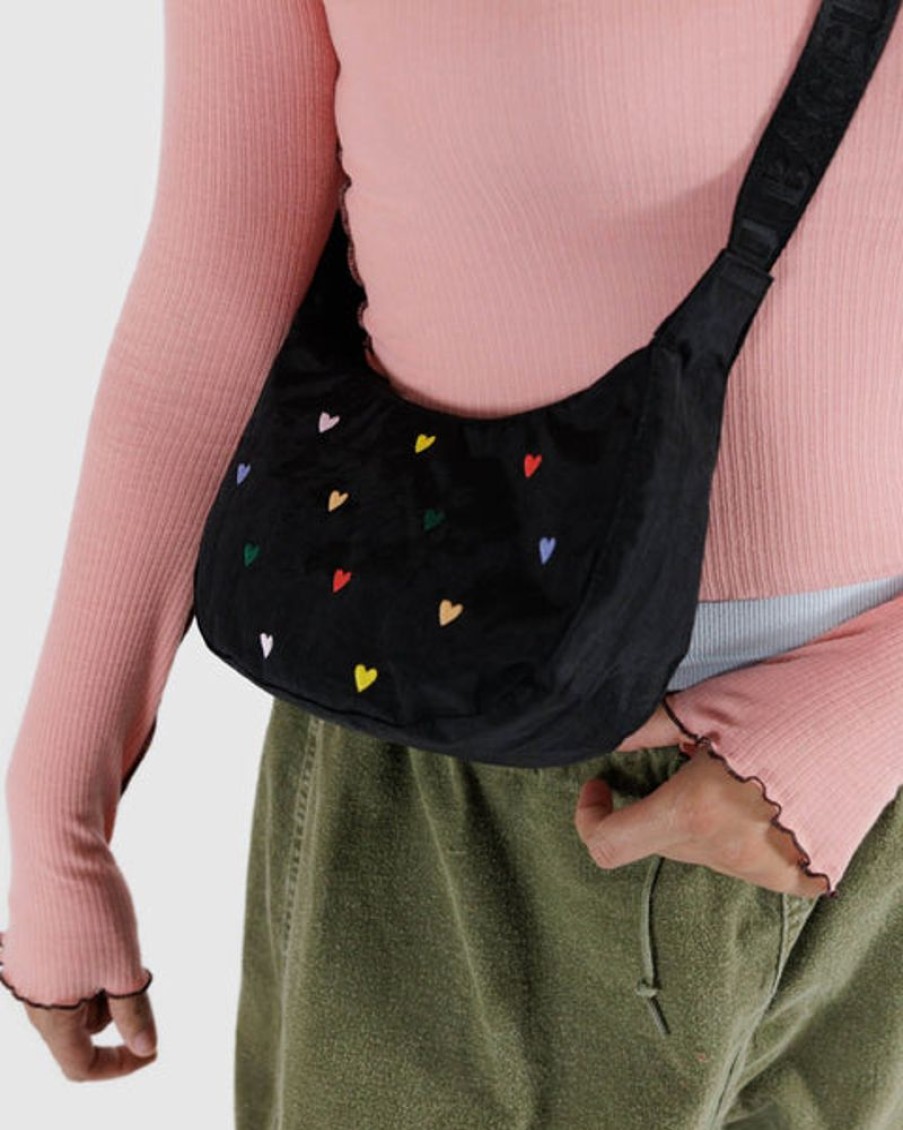 Accessories & Clothing Baggu | Baggu - Small Nylon Crescent Bag - Embroidered Hearts