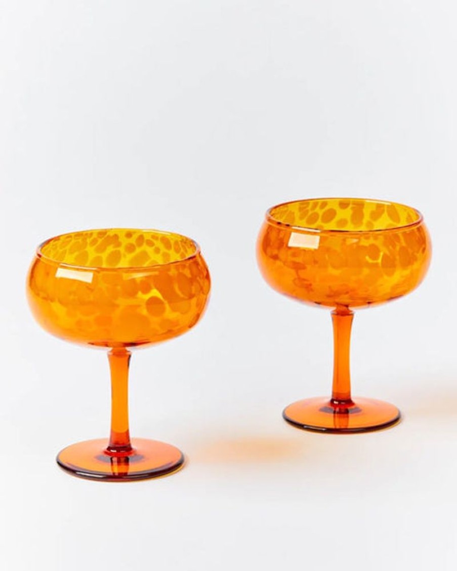 Tableware Bonnie and Neil | Bonnie And Neil - Glass Coupe Dots Amber (Set Of 2)