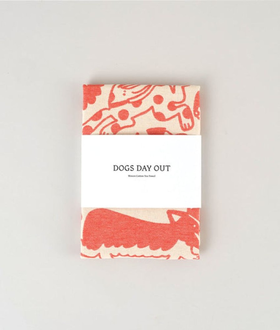 Tableware Wrap | Wrap - Tea Towel - Dogs Day Out - Orange