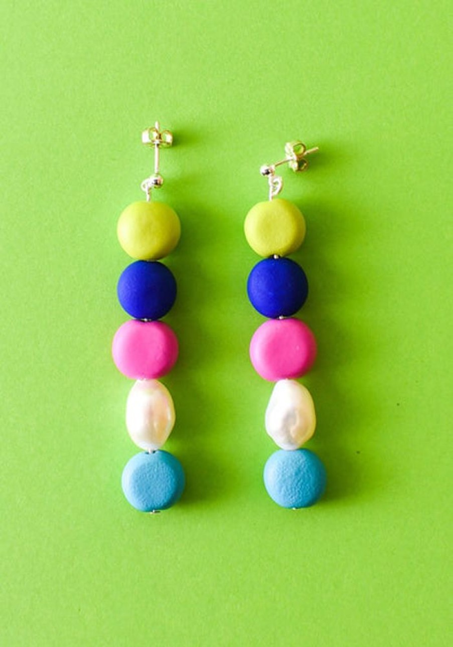 Jewellery Emily Green | Emily Green - Raspberry And Lime Beaded Pearl Drop Earrings