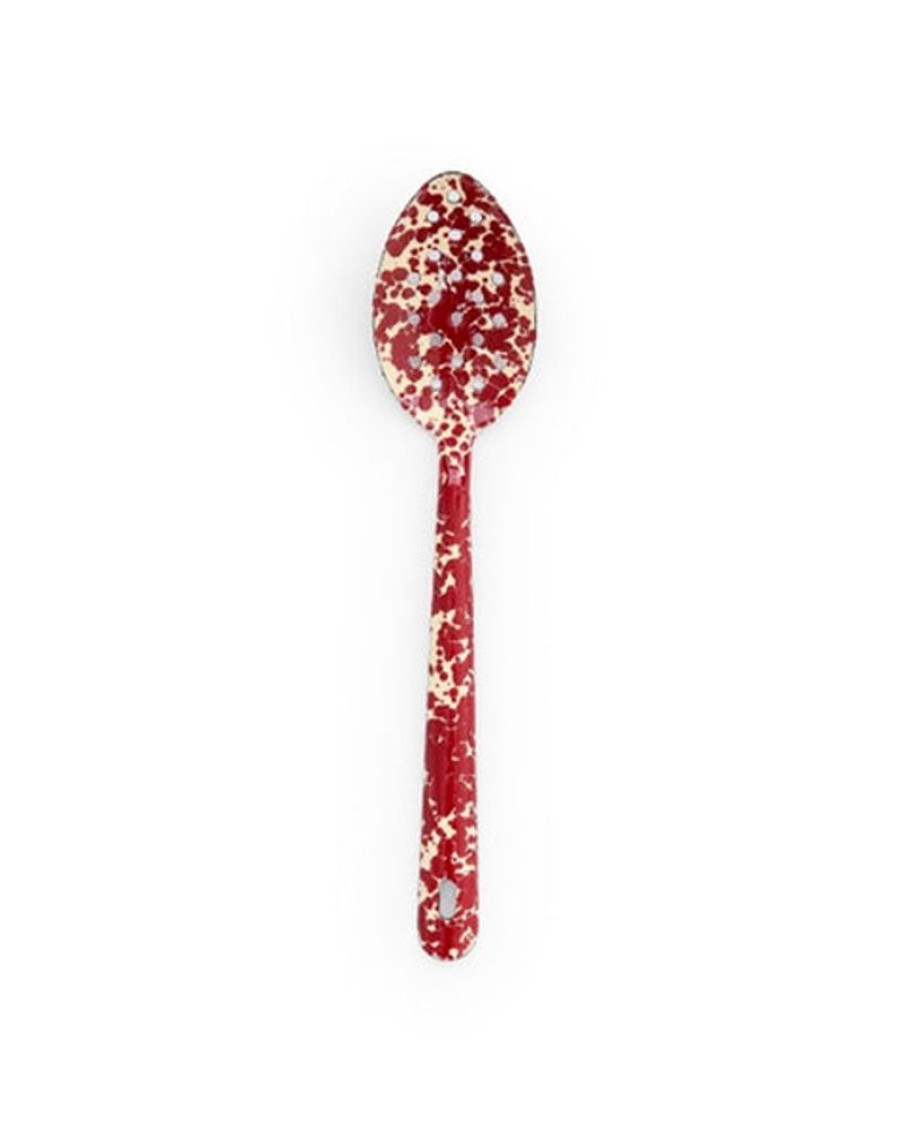 Tableware Crow Canyon | Crow Canyon - Splatter Large Slotted Spoon - Burgundy And Cream