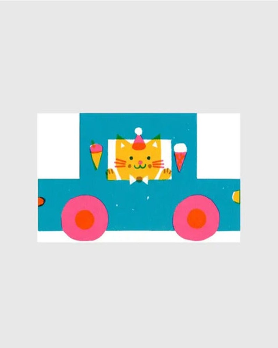 Cards The Printed Peanut | The Printed Peanut - Party Cat Little Blue Car Die Cut Card