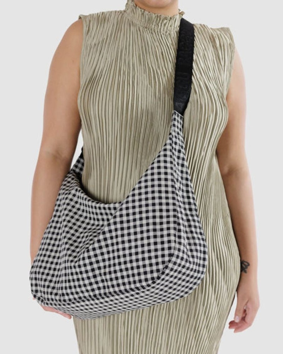 Accessories & Clothing Baggu | Baggu - Large Nylon Crescent Bag - Black & White Gingham