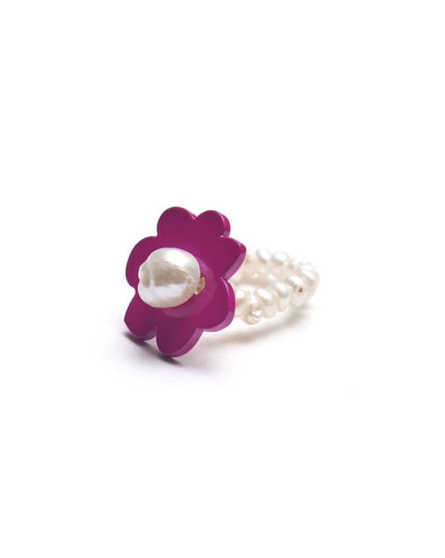 Jewellery Bianca Mavrick | Bianca Mavrick - Pearly Flower Ring - Magenta