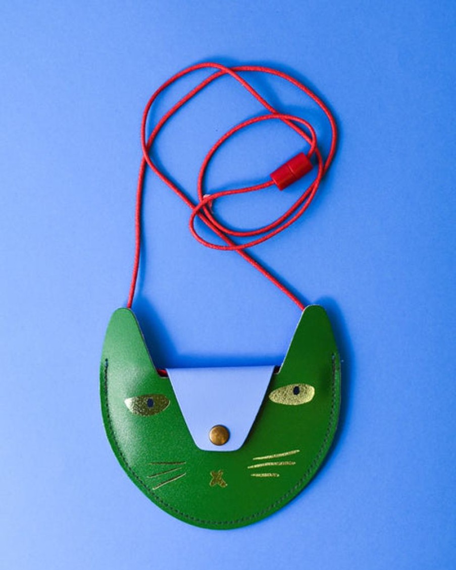 Accessories & Clothing Ark | Ark - Cat Pocket Purse - Green And Cornflower