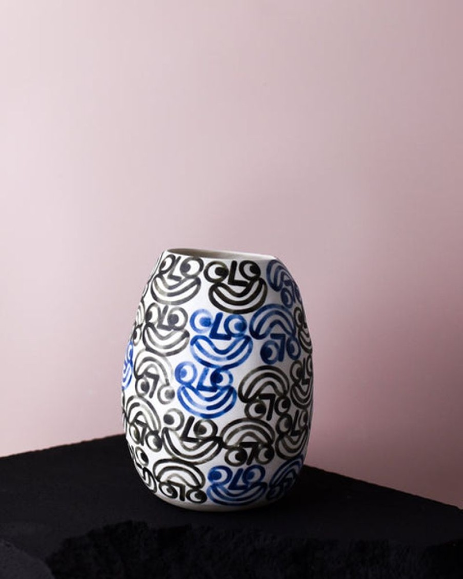 Home Decor Rittle King | Rittle King - Large Vase - Faces - Blue And Black