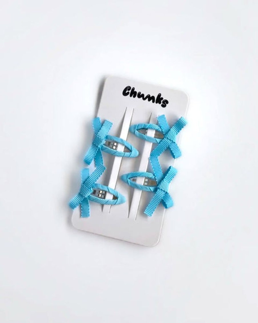 Accessories & Clothing Chunks | Chunks - Mini Bow Snap Clips In Baby Blue