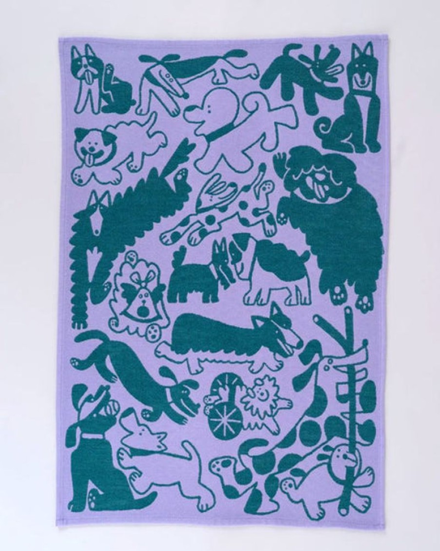 Tableware Wrap | Wrap - Tea Towel - Dogs Day Out Lilac/Green