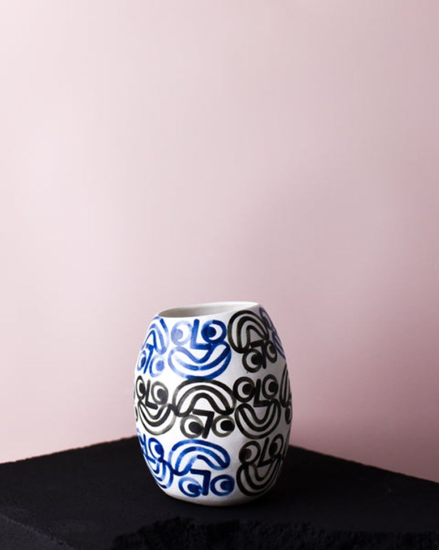 Home Decor Rittle King | Rittle King - Small Vase - Faces - Blue And Black