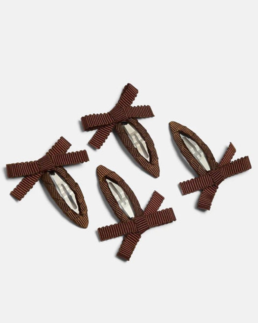 Accessories & Clothing Chunks | Chunks - Mini Bow Snap Clips - Chocolate