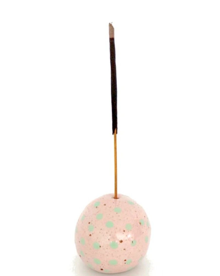 Home Decor Julie B | Julie B Ceramics - Incense/Stem Holder- Orb - Spotty Pink Mint