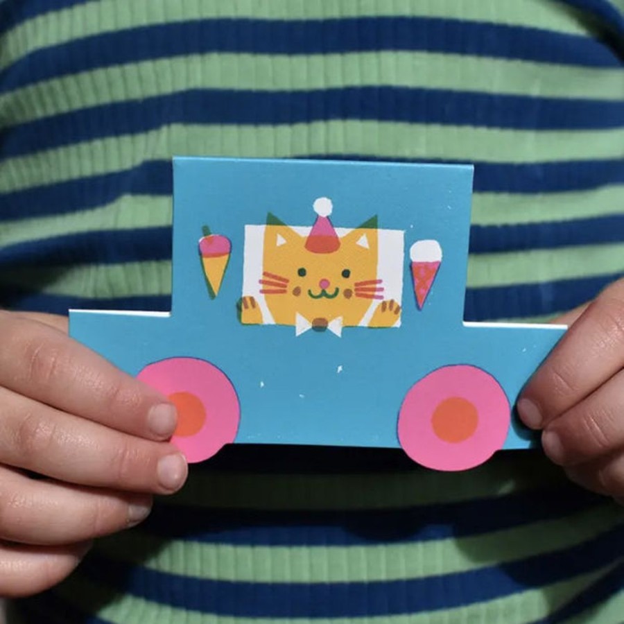 Cards The Printed Peanut | The Printed Peanut - Party Cat Little Blue Car Die Cut Card