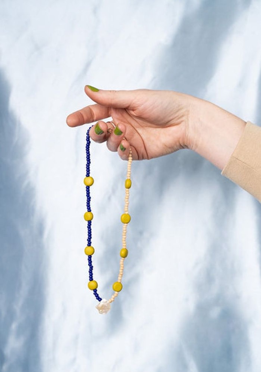 Jewellery Emily Green | Emily Green - Splits - Glass And Clay Necklace In Cobalt, Mustard And