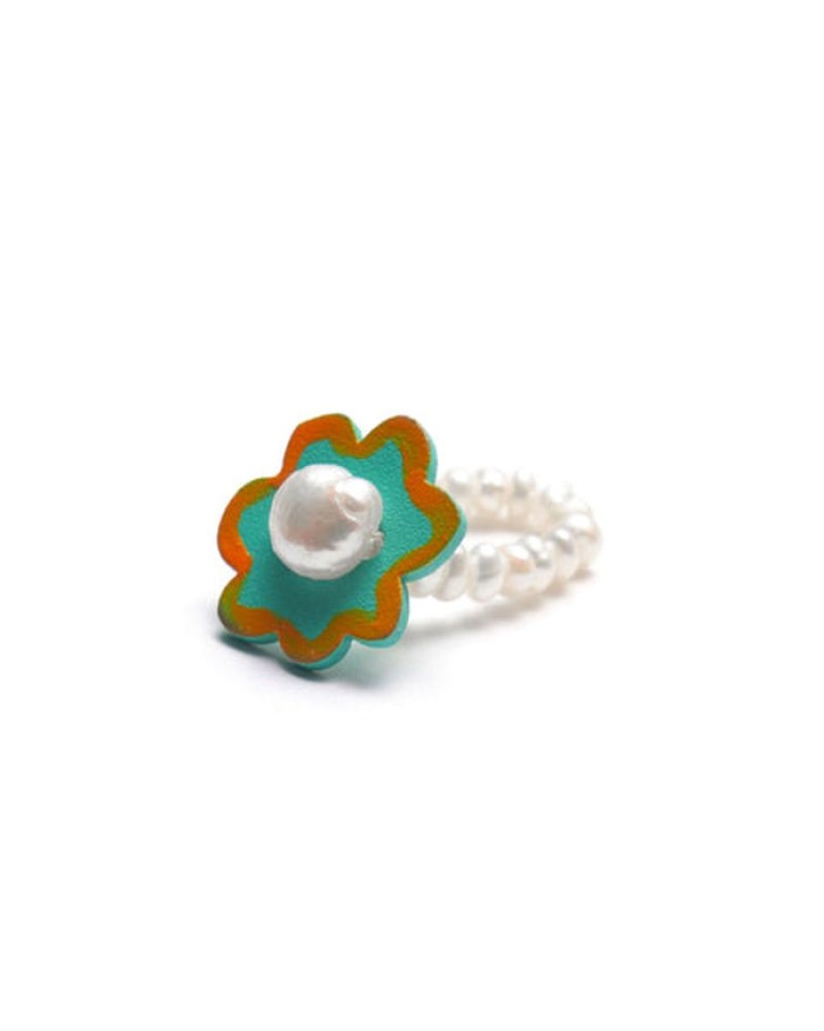 Jewellery Bianca Mavrick | Bianca Mavrick - Pearly Flower Ring - Teal