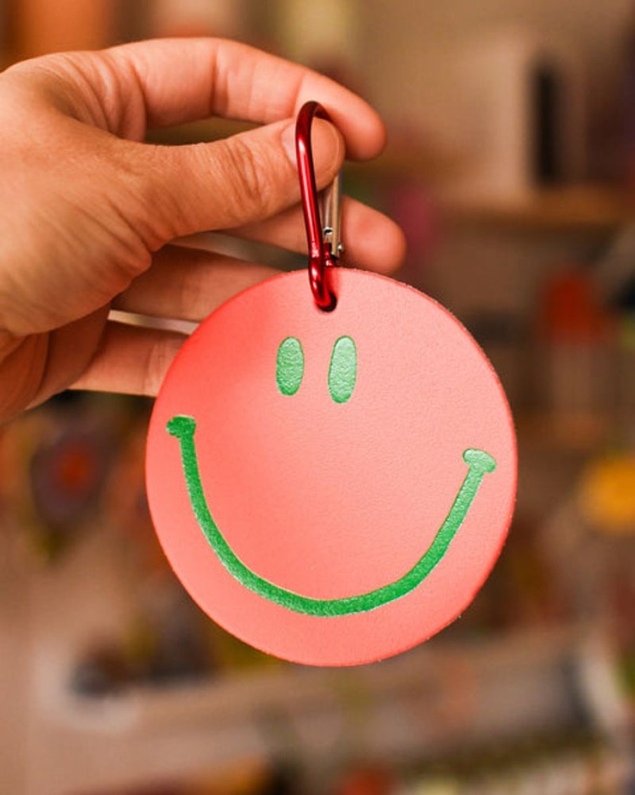 Accessories & Clothing Ark | Ark - Happy Face Bag Tag - Coral