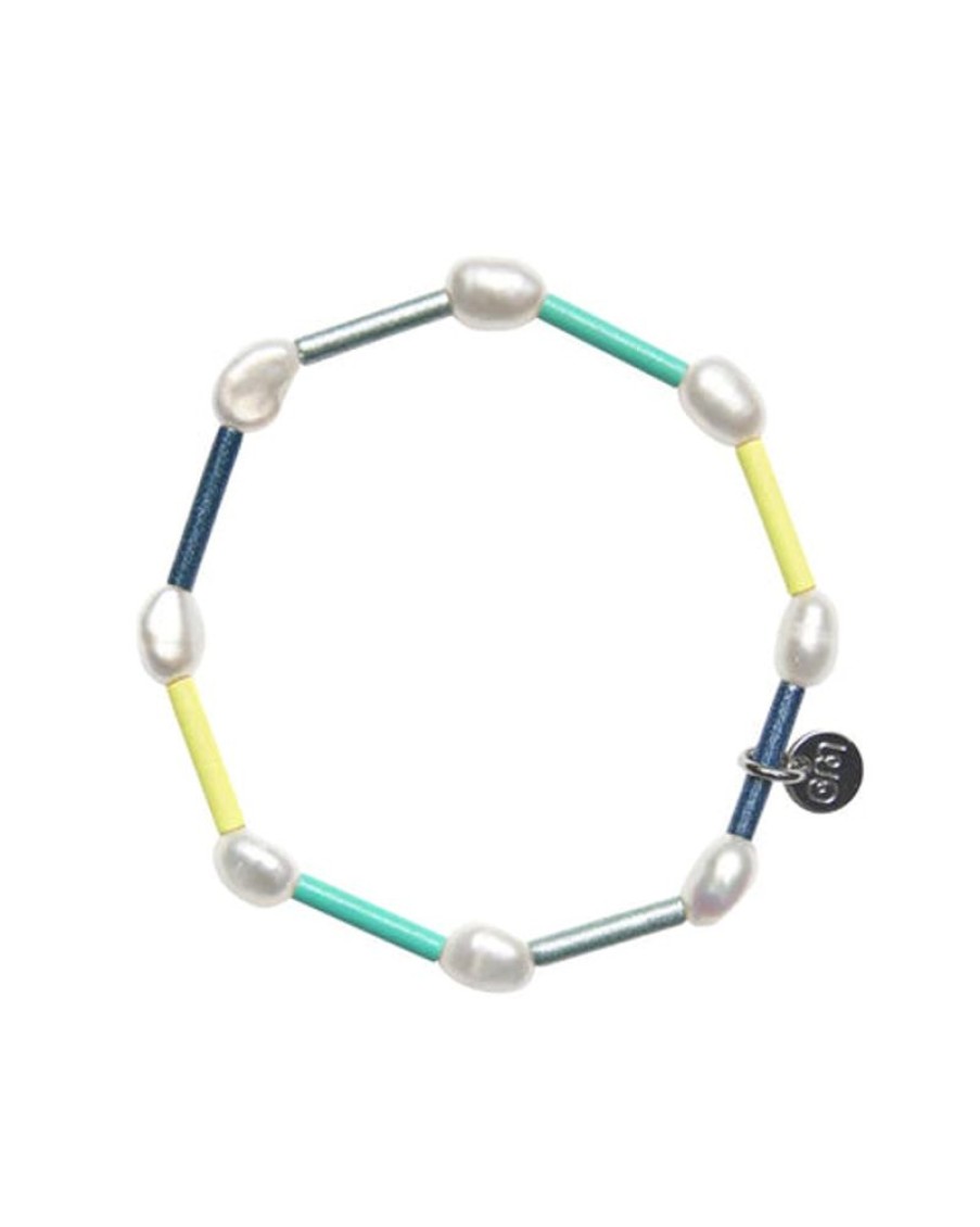 Jewellery Bianca Mavrick | Bianca Mavrick - Stretchy Pearly Bracelet (Neon Yellow Teal Gradient)