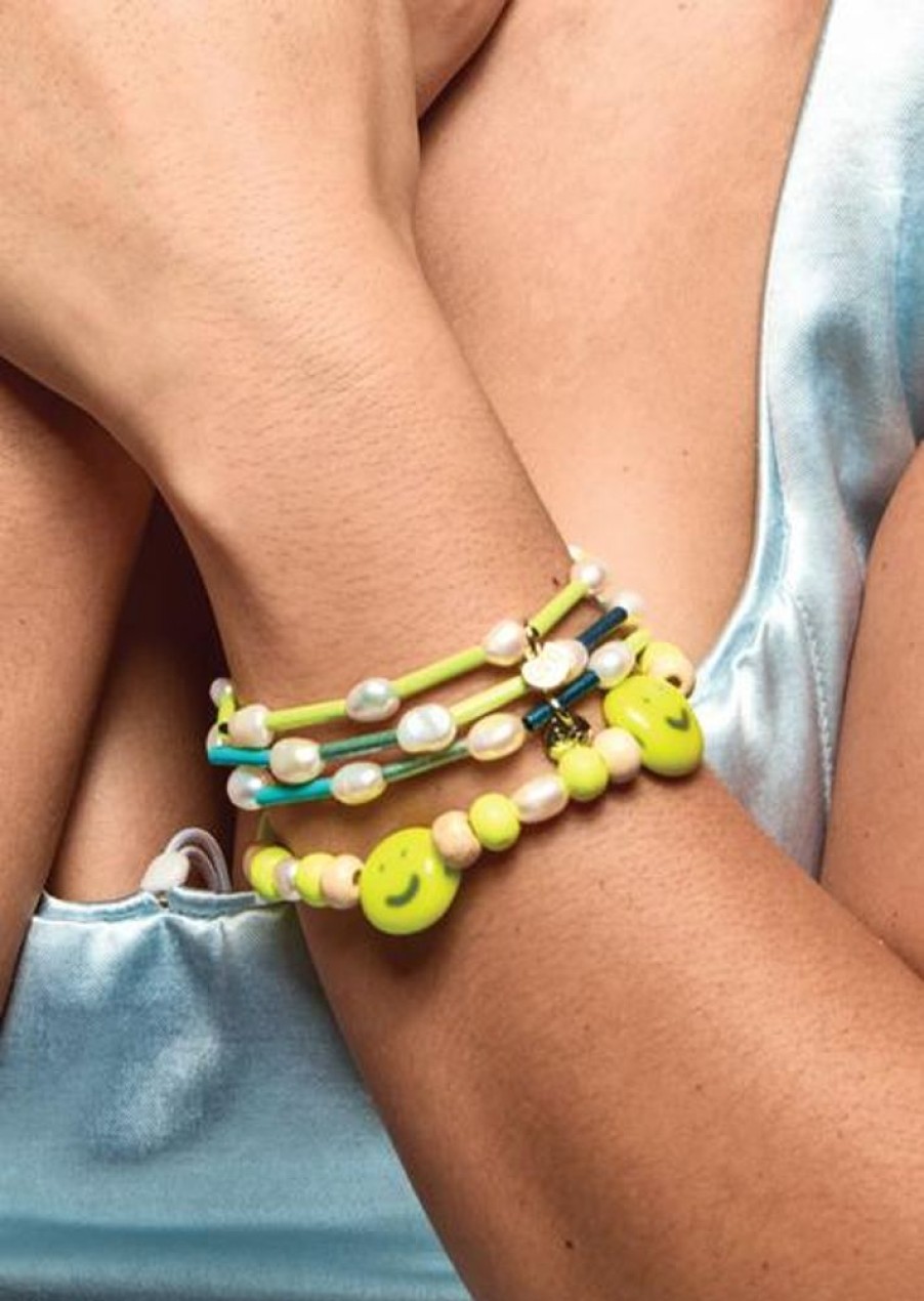 Jewellery Bianca Mavrick | Bianca Mavrick - Stretchy Pearly Bracelet (Neon Yellow Teal Gradient)