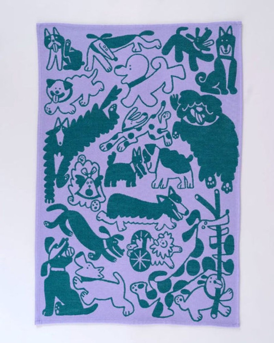 Tableware Wrap | Wrap - Tea Towel - Dogs Day Out Lilac/Green