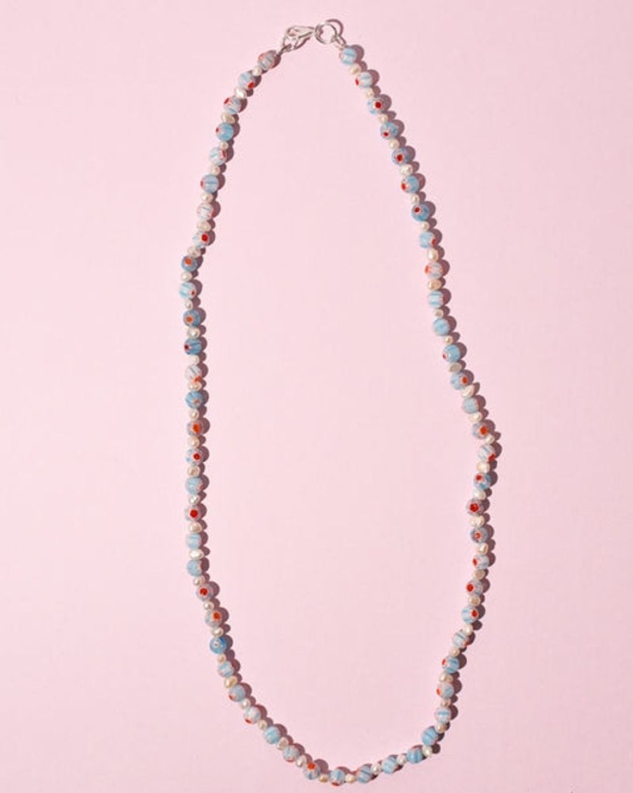 Jewellery Emily Green | Emily Green - Millefiori & Pearl Necklace - Light Blue