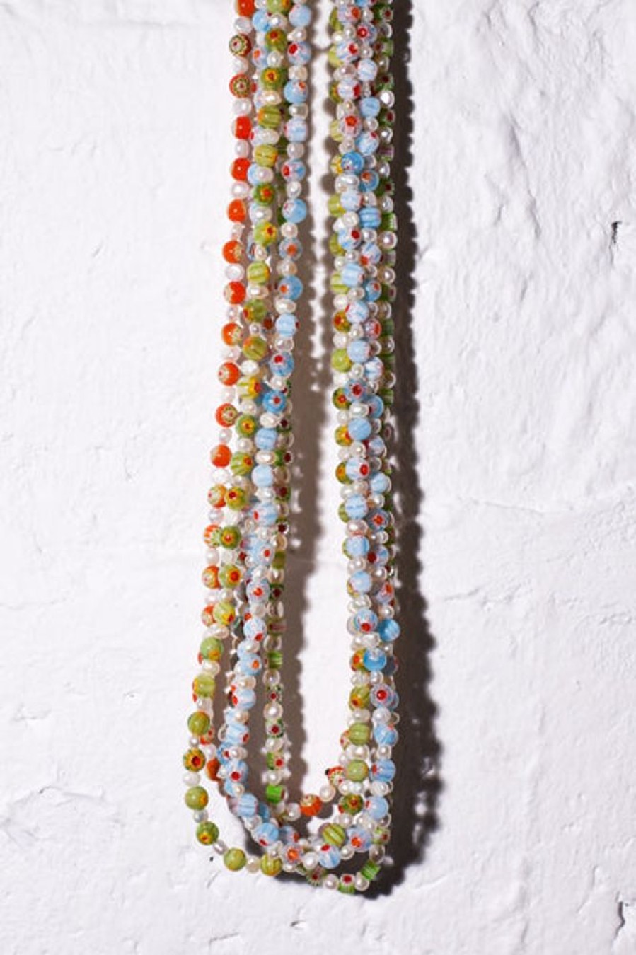 Jewellery Emily Green | Emily Green - Millefiori & Pearl Necklace - Green Cubes