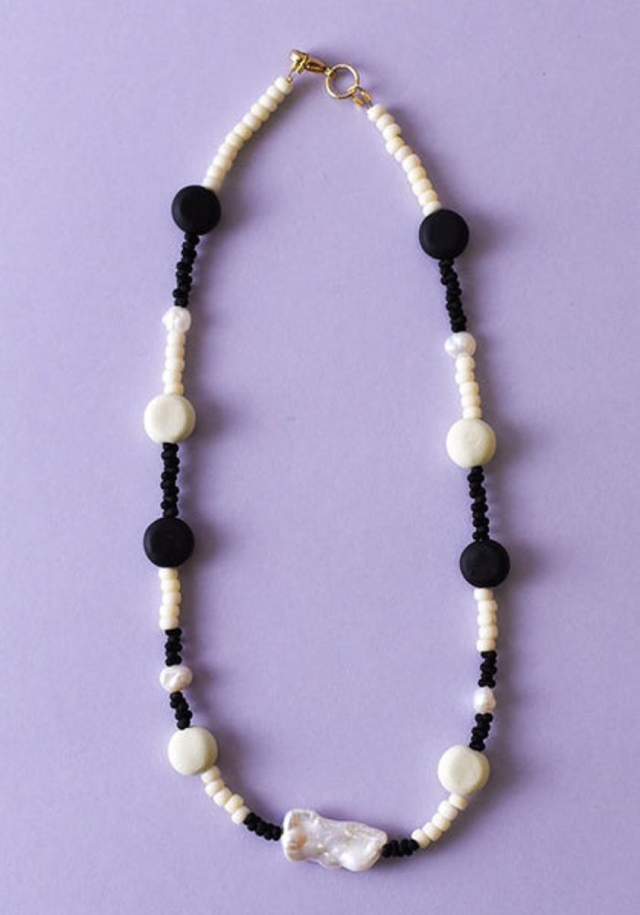 Jewellery Emily Green | Emily Green - Glass And Clay - Black & Bone Necklace