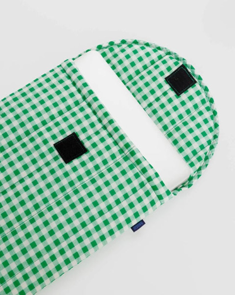 Accessories & Clothing Baggu | Baggu - Puffy Laptop Sleeve 16 Inch - Green Gingham