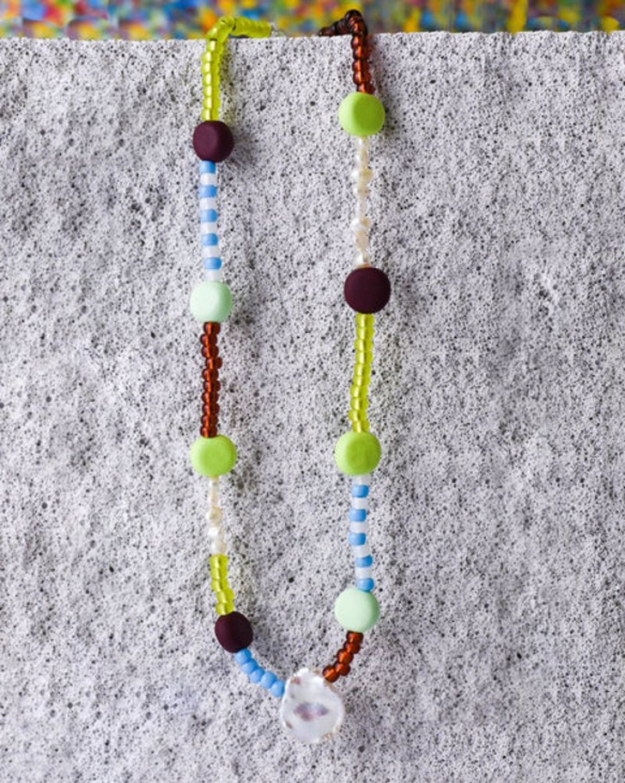 Jewellery Emily Green | Emily Green - Glass + Clay Necklace In Aqua, Lime And Grape