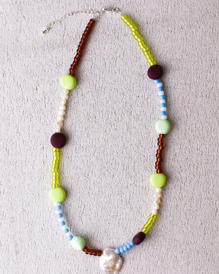 Jewellery Emily Green | Emily Green - Glass + Clay Necklace In Aqua, Lime And Grape