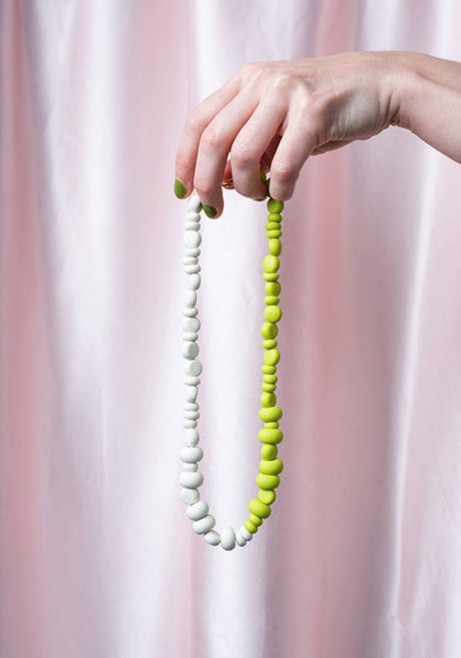 Jewellery Emily Green | Emily Green - Splits Beaded Necklace - Wasabi And Bone