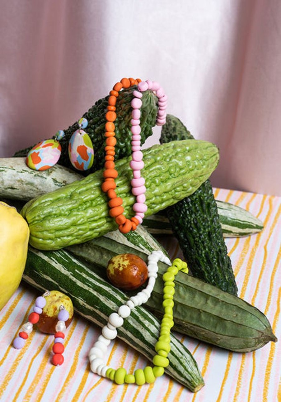 Jewellery Emily Green | Emily Green - Splits Beaded Necklace - Wasabi And Bone