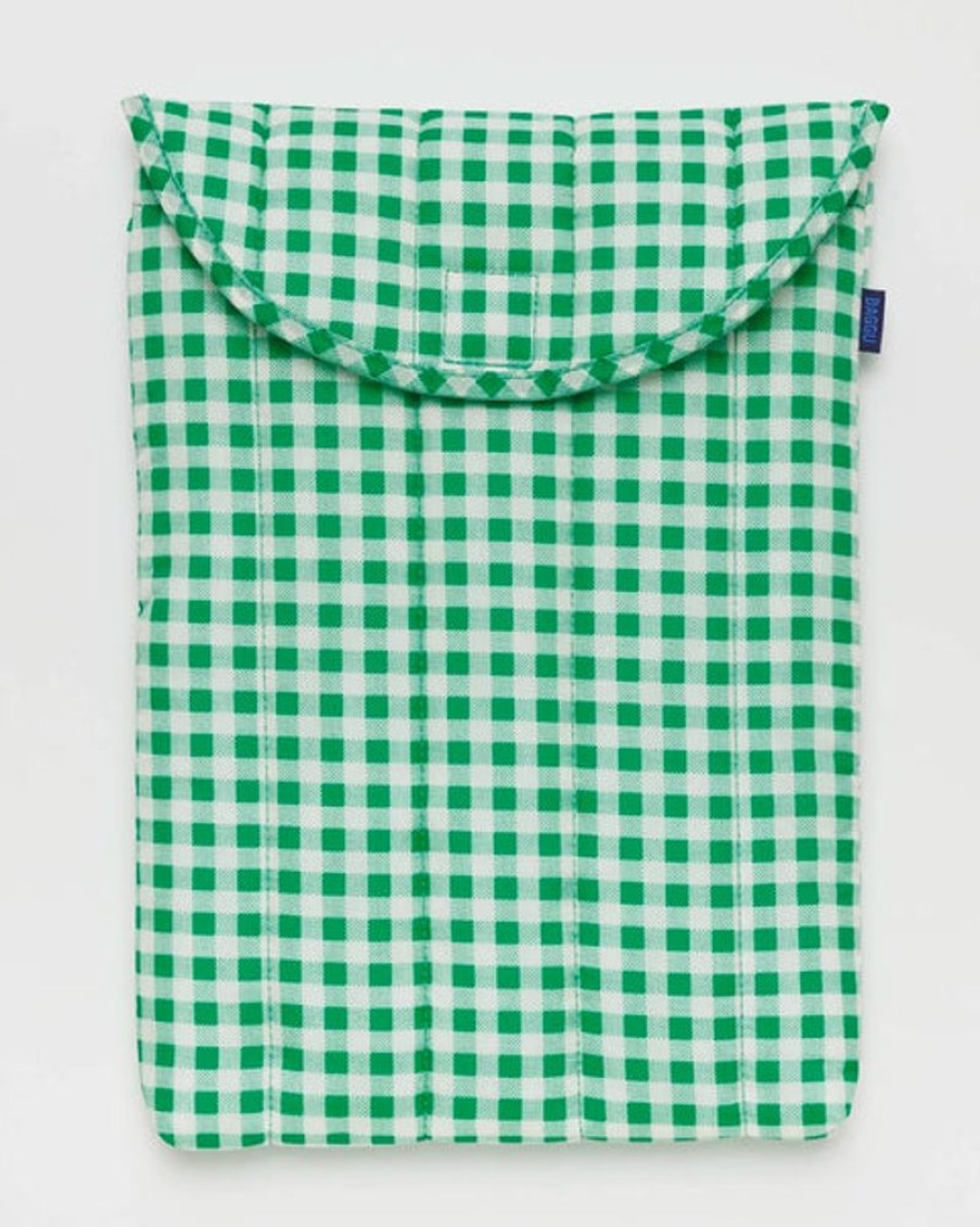 Accessories & Clothing Baggu | Baggu - Puffy Laptop Sleeve - 13/14 Inch - Green Gingham