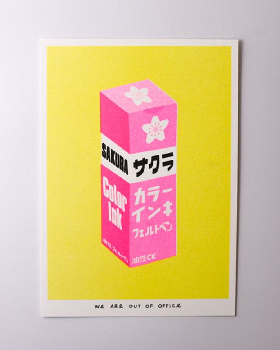 Home Decor we are out of office | We Are Out Of Office - Riso Print - A Very Bright Japanese Sakura Ink