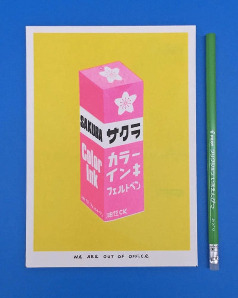 Home Decor we are out of office | We Are Out Of Office - Riso Print - A Very Bright Japanese Sakura Ink