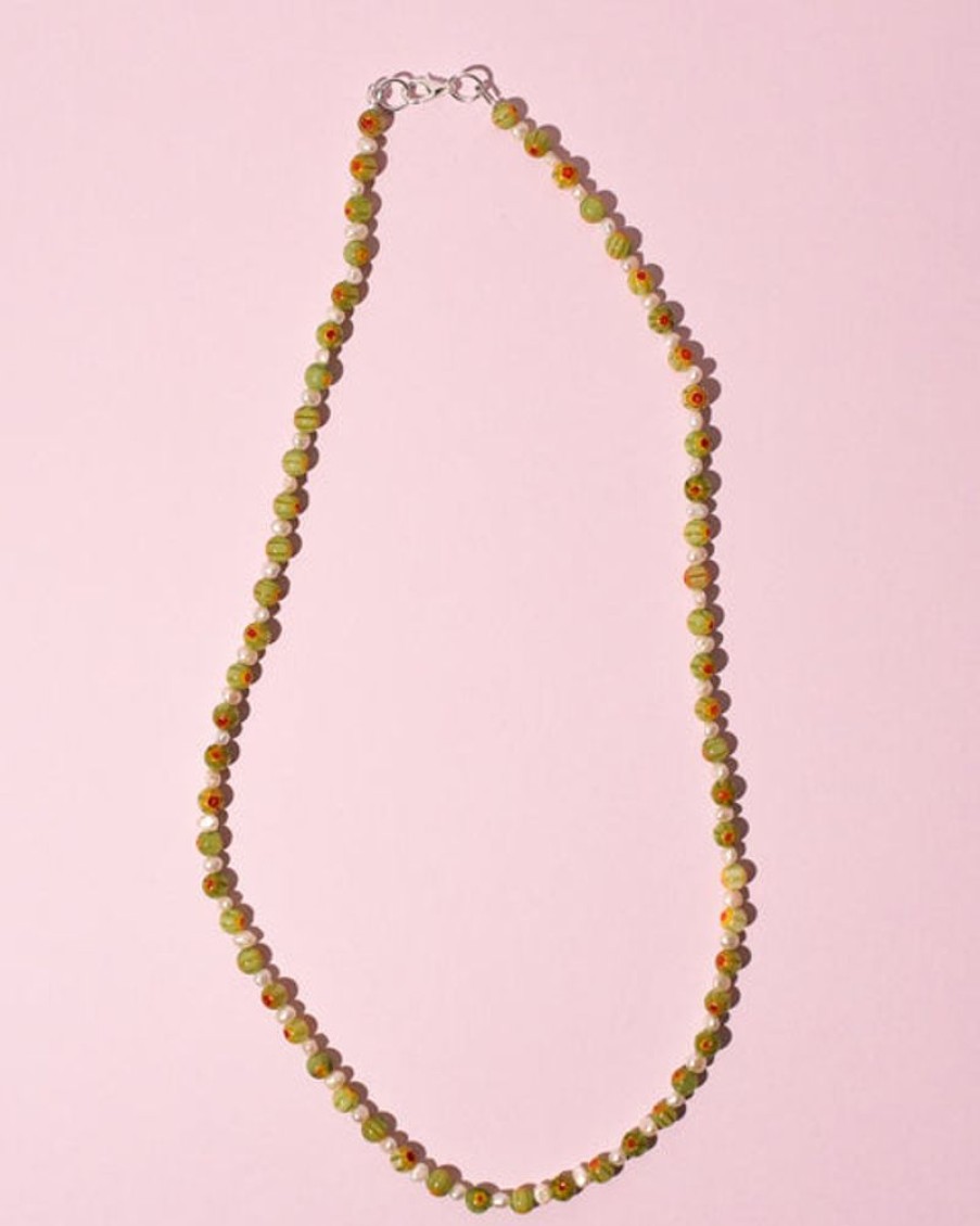 Jewellery Emily Green | Emily Green - Millefiori & Pearl Necklace - Green